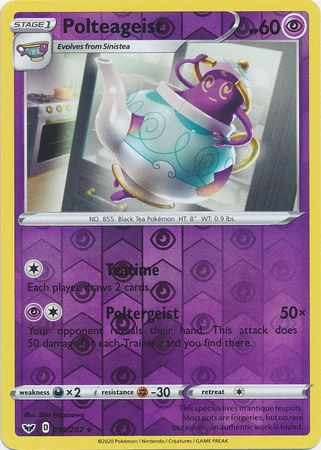 Pokemon - Polteageist - 090/202 - Rare Reverse Holo - Sword & Shield: Base Set Series