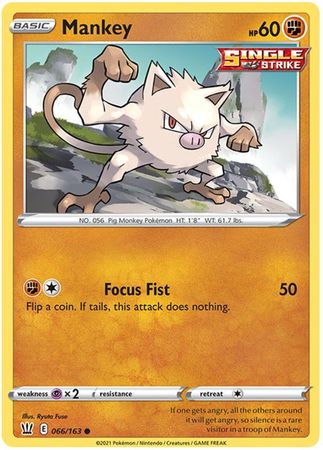 Pokemon - Mankey - 066/163 - Common - Sword & Shield: Battle Styles Singles