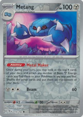 Pokemon - Metang - 114/162 - Common Reverse Holo - Scarlet & Violet: Temporal Forces Singles