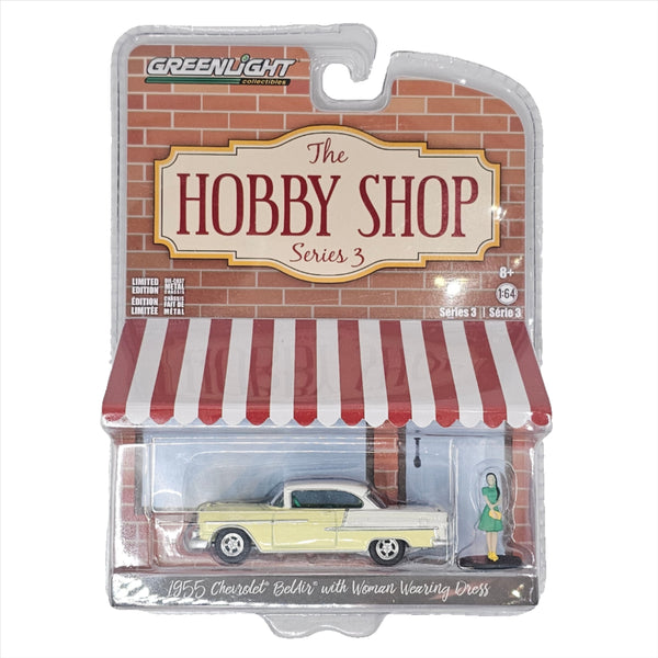Greenlight - 1955 Chevrolet Bel Air with Woman Wearing Dress - 2018 Hobby Shop Series 1