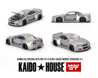 Kaido House x Mini GT - Nissan Skyline GT-R (R34) Kaido Works SHINJUKU V1 – Silver *Sealed, Possibility of a Chase - Pre-Order*
