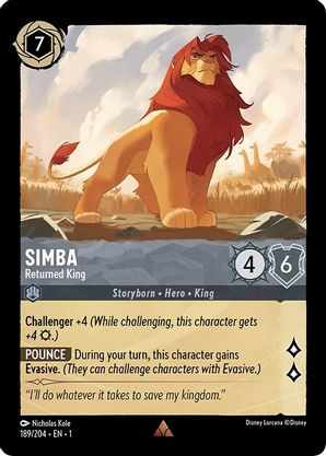 Lorcana - Simba (Returned King) - 189/204 - Rare - The First Chapter