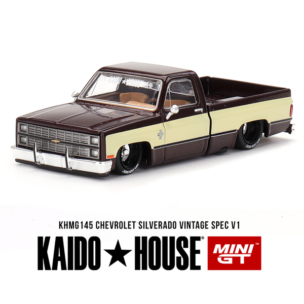 Kaido House x Mini GT - Chevrolet Silverado KAIDO Vintage Spec V1 – Two-Tone Brown Cream *Sealed, Possibility of a Chase - Pre-Order*